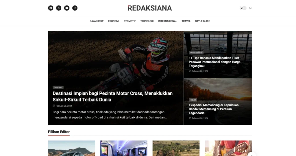 Tampilan tema WordPress berita Redaksiana