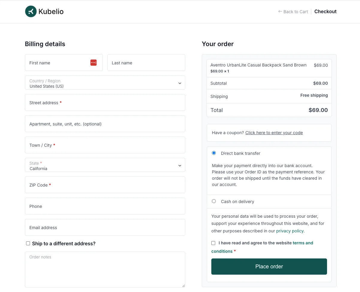 layout halaman checkout woocommerce tema toko online wordpress kubelio